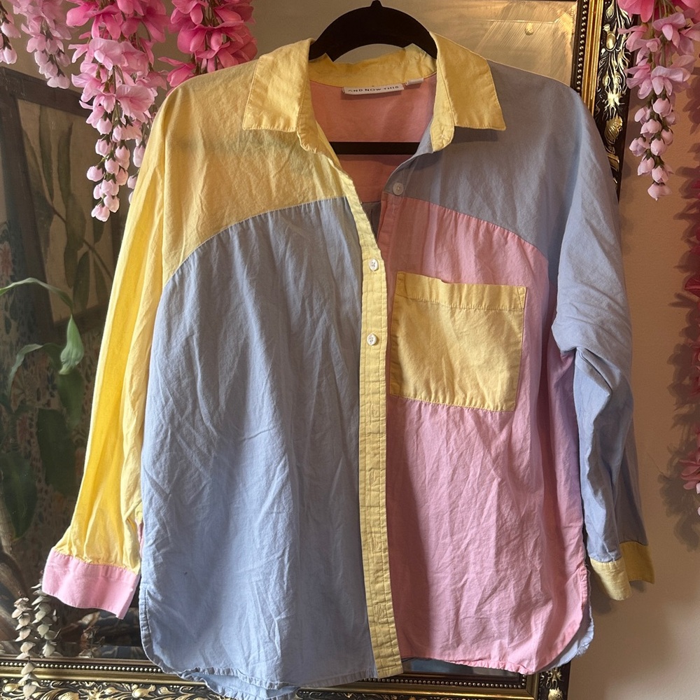 Colorblock Button-Up Shirt And Now This sz M